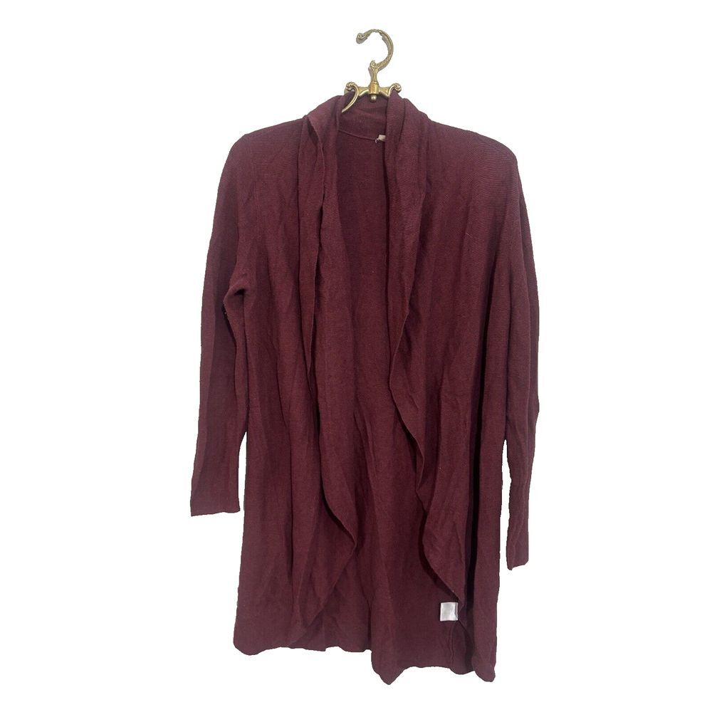 Eileen Fisher Sz M Open Front Long Duster Cardigan Linen Cotton Viscose Maroon